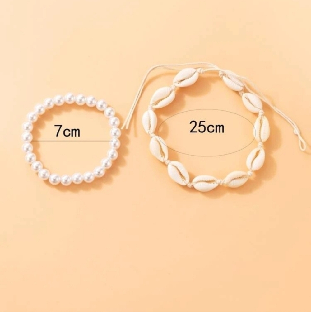 White Puka Shell Anklet accented with Pearl Anklet - Picture 5 of 6